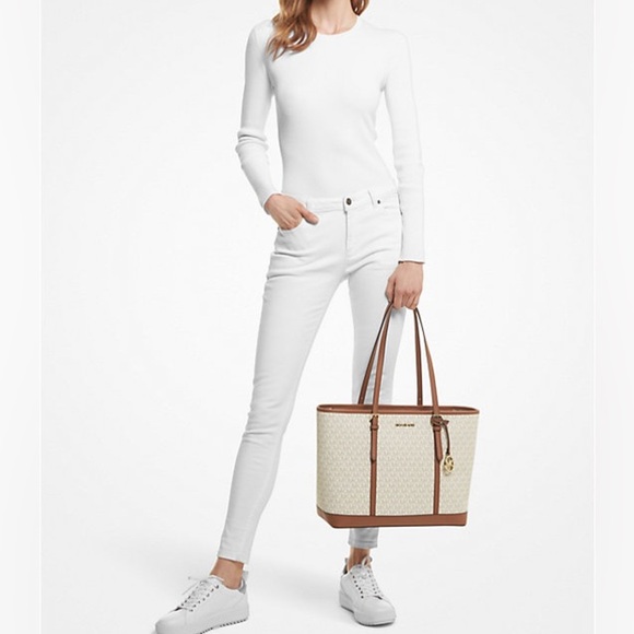 Michael Kors Jet Set Travel Large Logo Tote Bag - Vanilla NWT - Picture 3 of 5